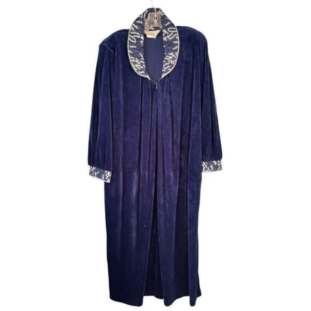T2 VTG Neiman Marcus‎ Velvet Robe Long Sleeve Lounge Gown Elegant Blue Size NA